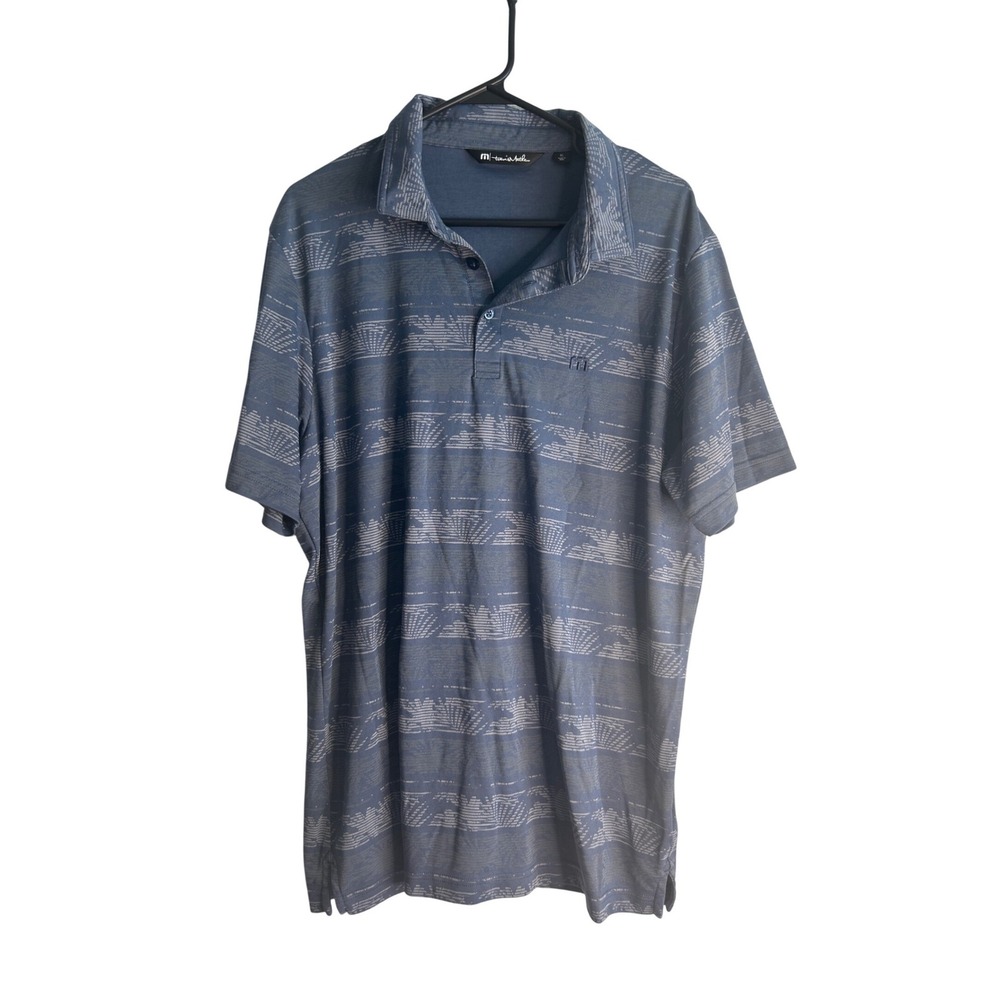 TravisMathew Mens XL Blue Geometric Palm Print Pima Cotton Blend Polo Golf Shirt